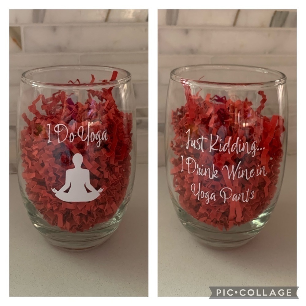 Funny Wine Glass Gift Set: “I Do Yoga, Just Kidding I Drink Wine in Yoga Pants - Picture 4 of 7